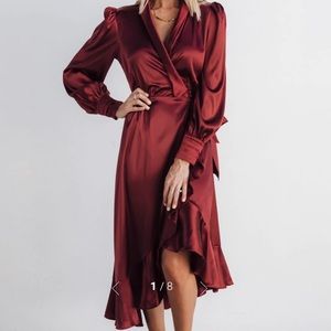 Maroon Satin Wrap Dress